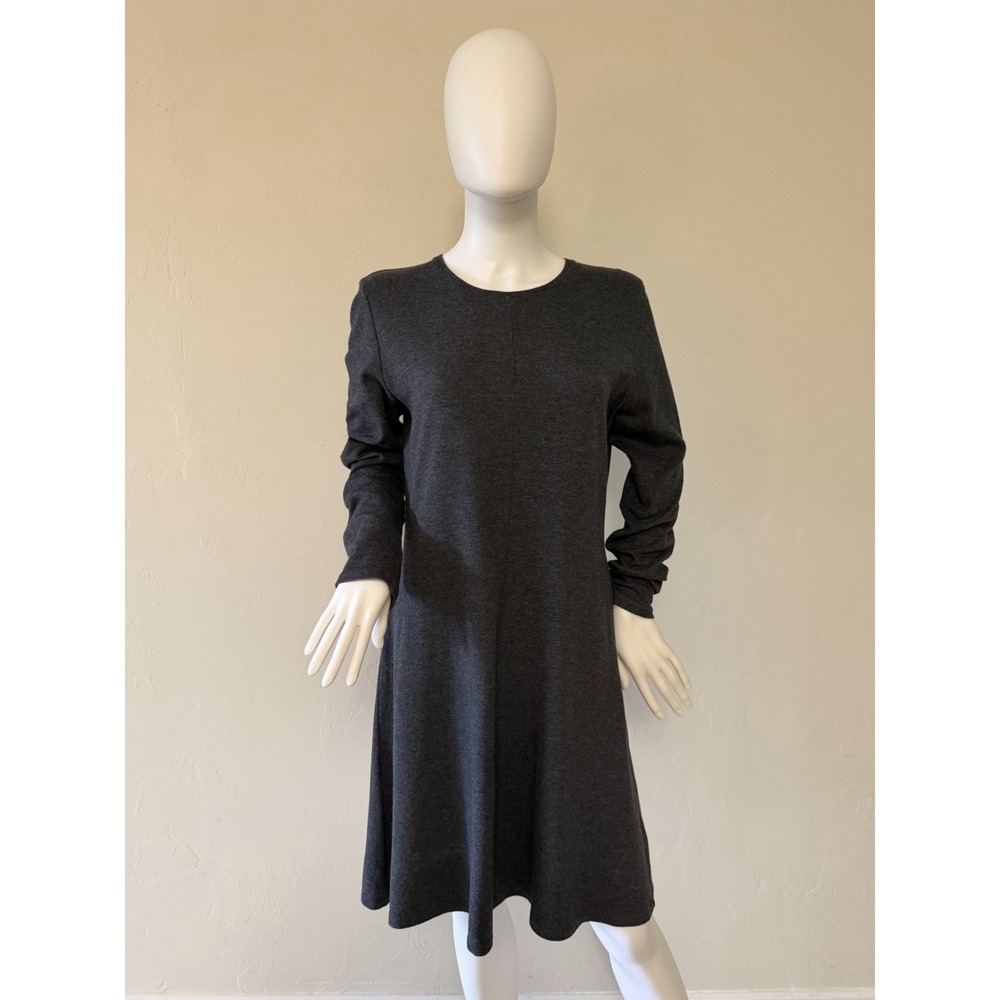 Vince Gray Knit Soft Sweater A Shape Long Sleeve Crew‎ Neck Knee Length Dress L